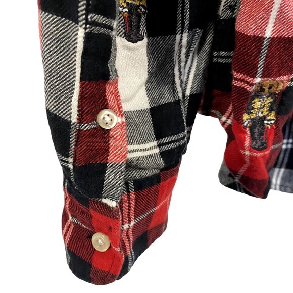 Polo Ralph Lauren Flannel Plaid All Over Embroidered Holiday Bear Women's Size L - Picture 6 of 8
